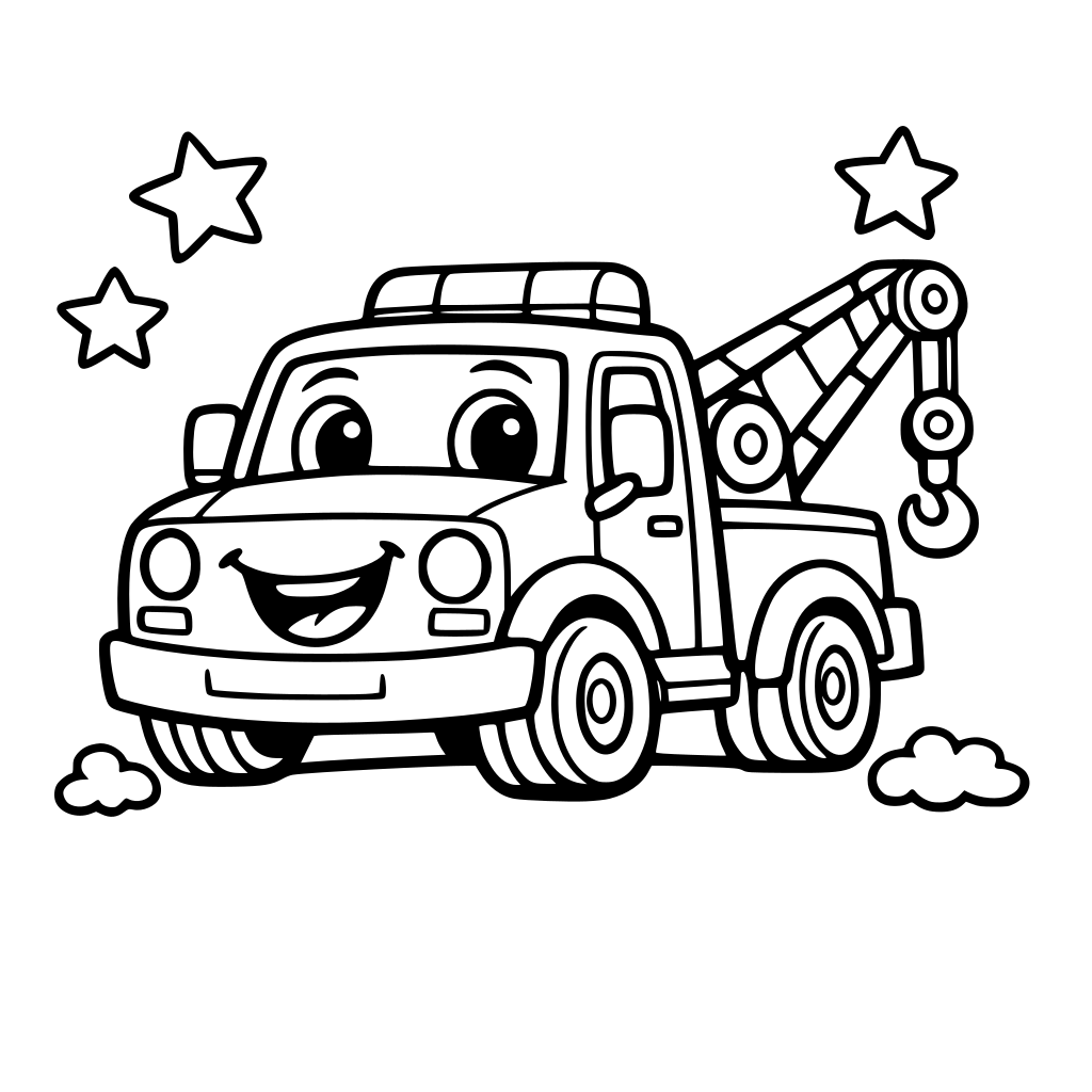 smiling tow truck in friendly cartoon style