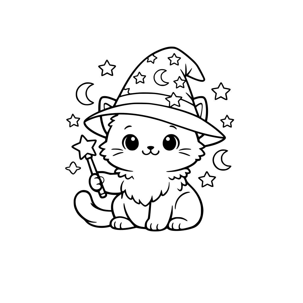 Un gato tierno con un sombrero de mago.