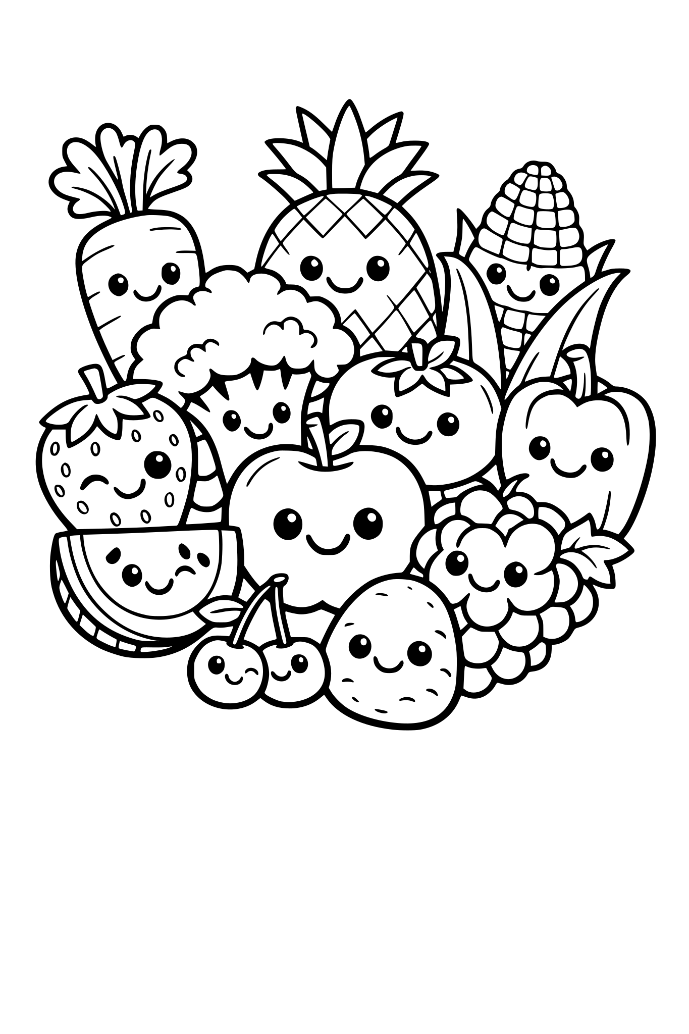 cute bunch of fruits and vegetables