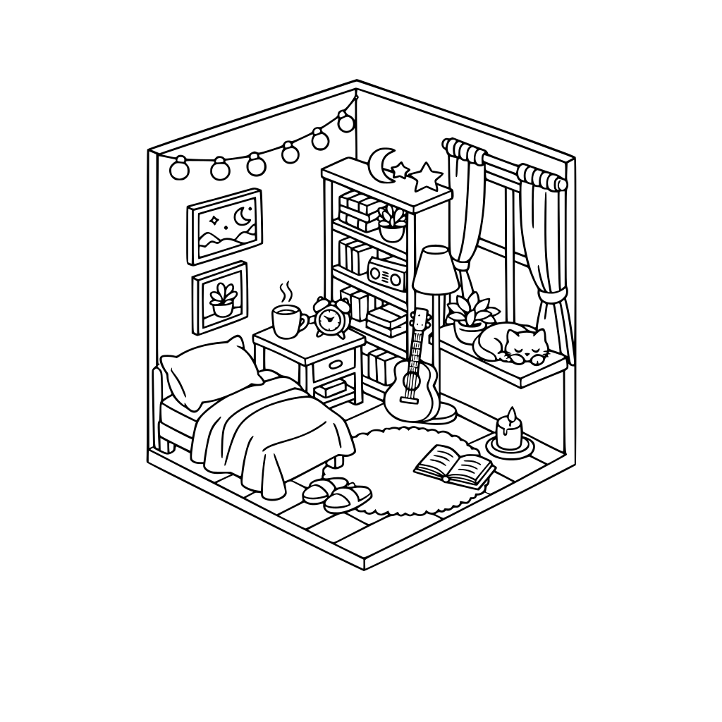 Cozy bedroom corner, 3d isometric