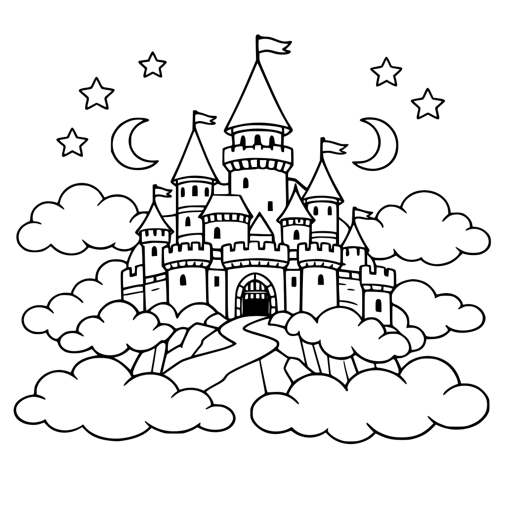 Bir tepede bulutlar arasındaki bir kale