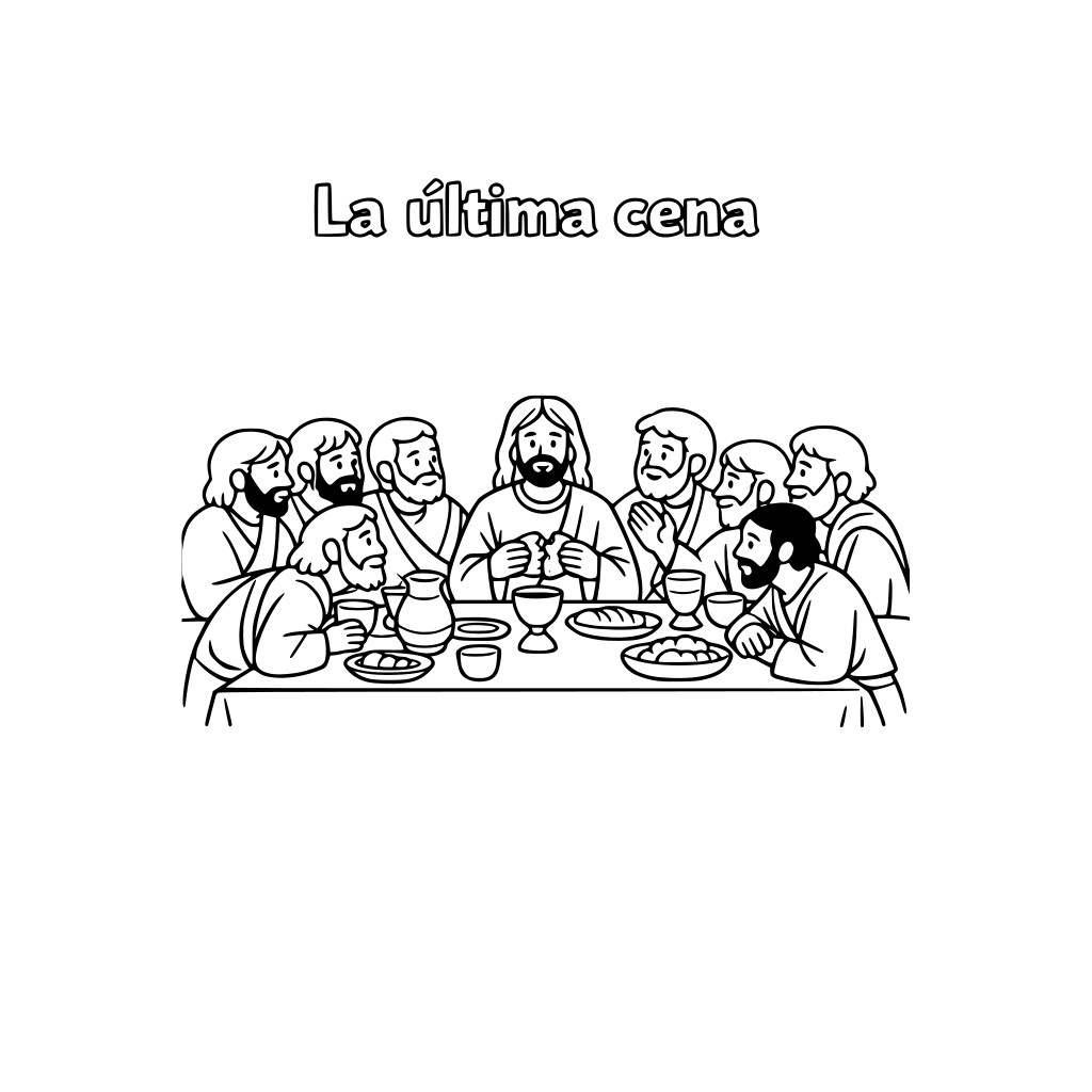 Una imagen de Jesús comiendo la última cena con sus apóstoles con título "La última cena"