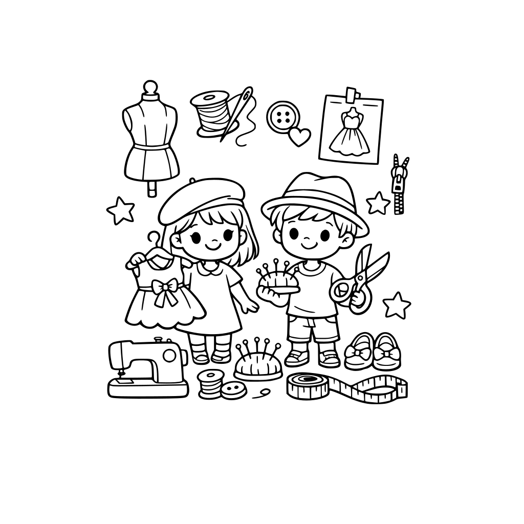 autour de la mode, des vêtements, des créateurs, de la couture. pour des élèves de 5 à 7 ans. mignon et dans le thème