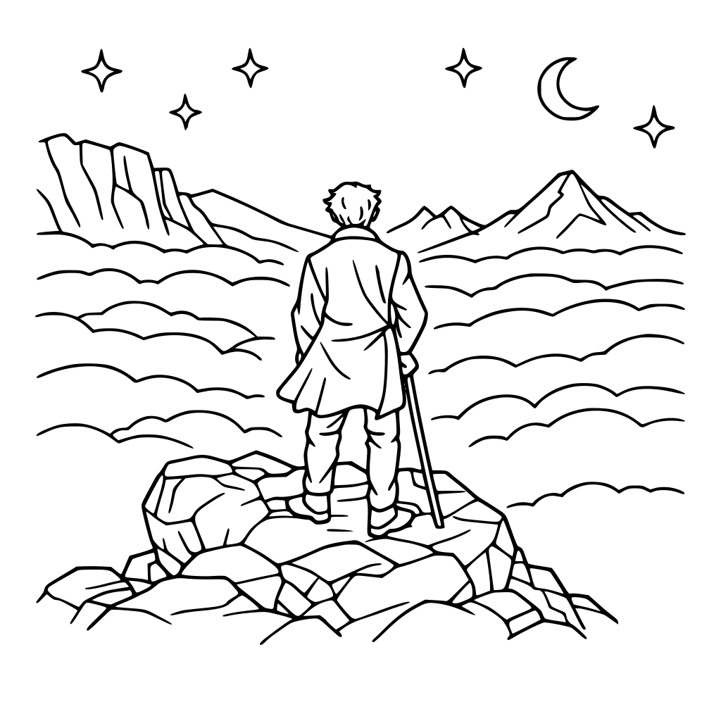 trasforma il viandante su mare di nebbia in disegno