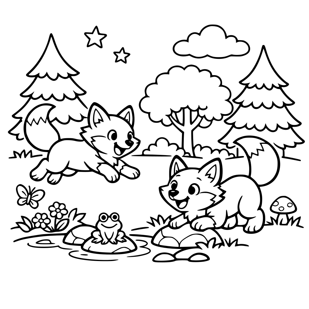 foxes playing forest