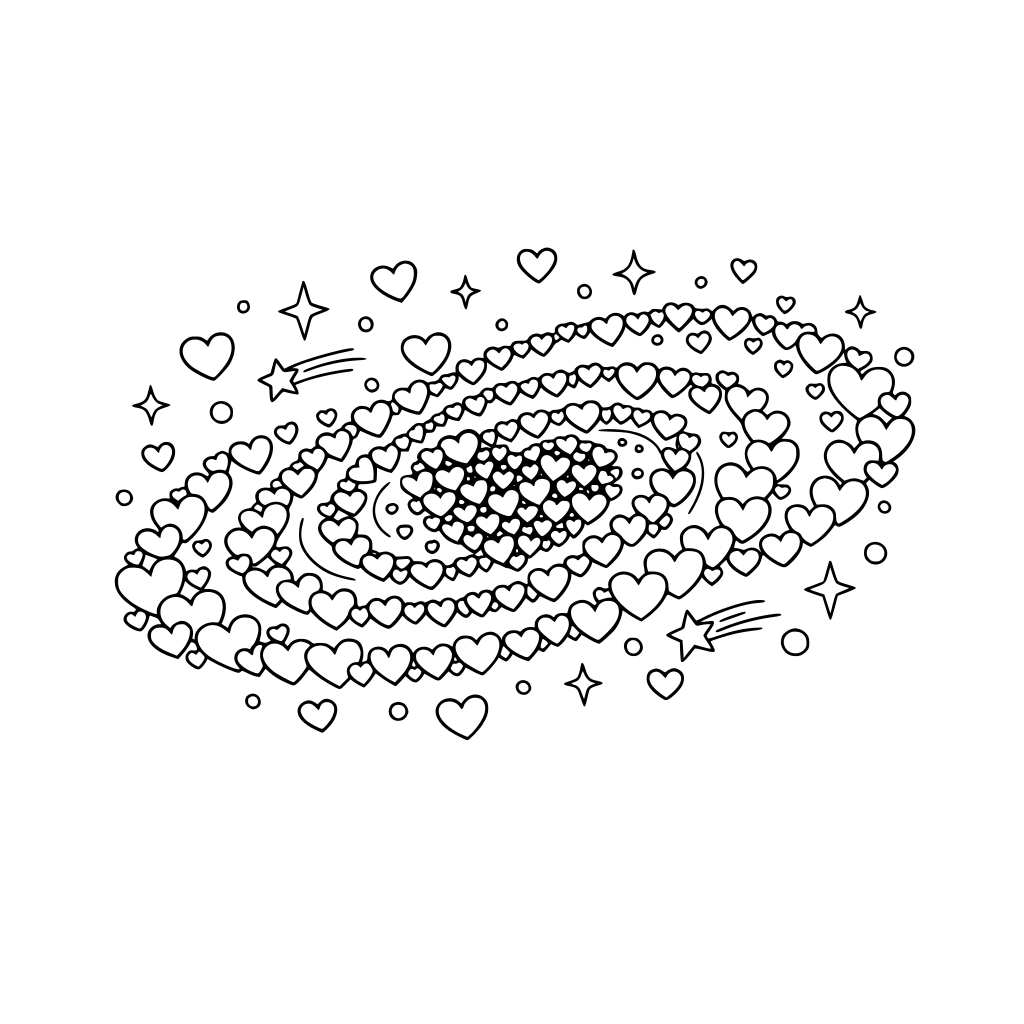 A galaxy made entirely of glittery floating hearts.