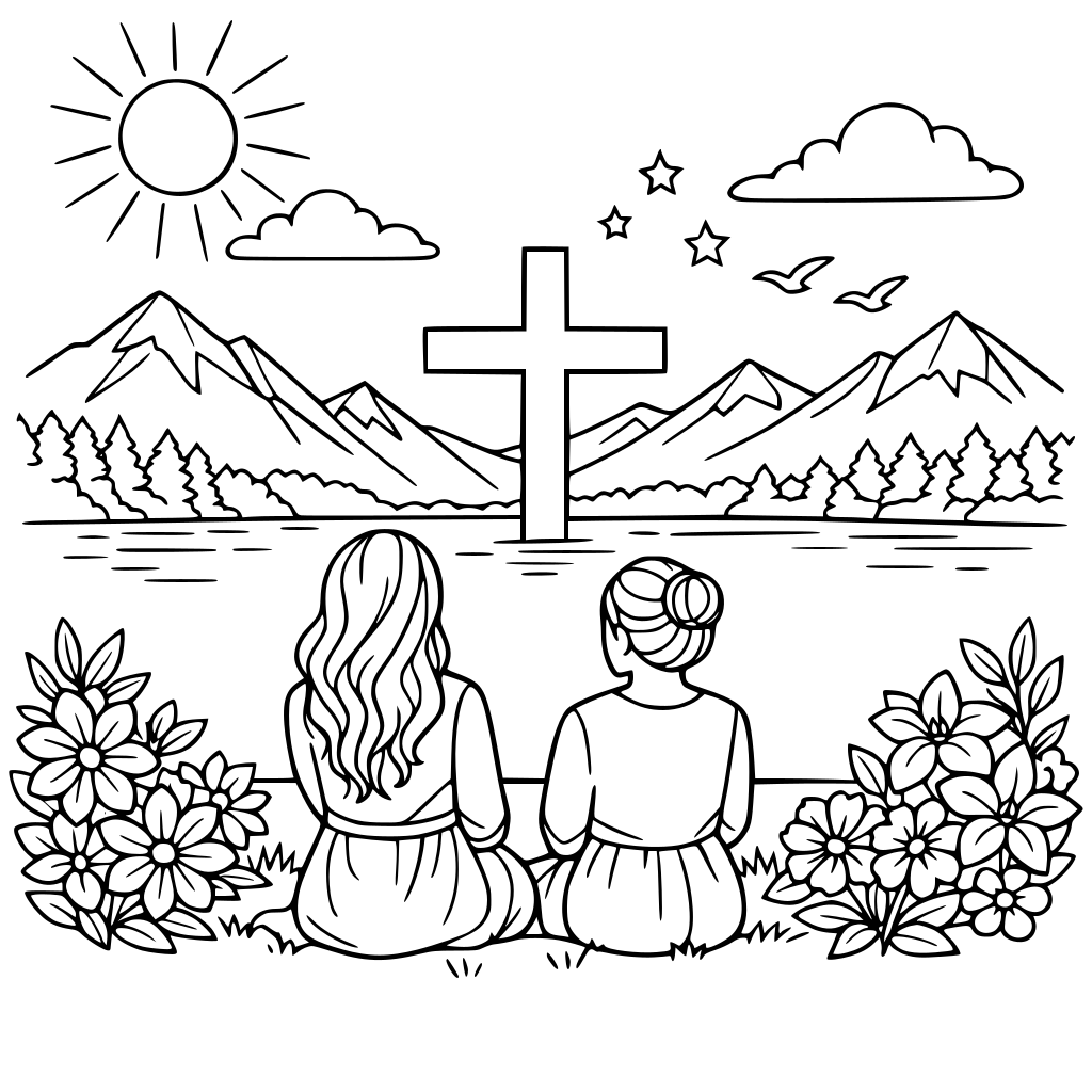 lake women mountains Christian flowers