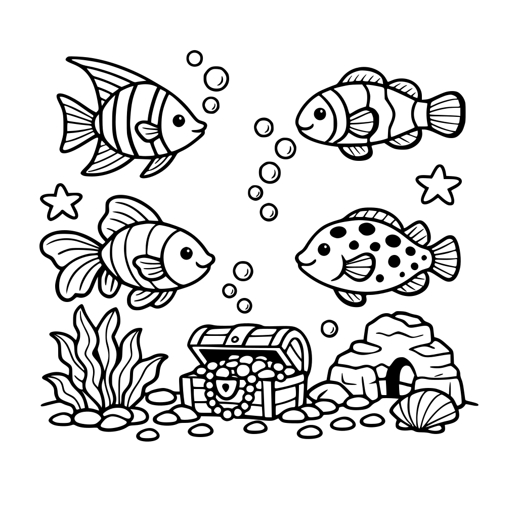 A fish tank with 4 fishes
