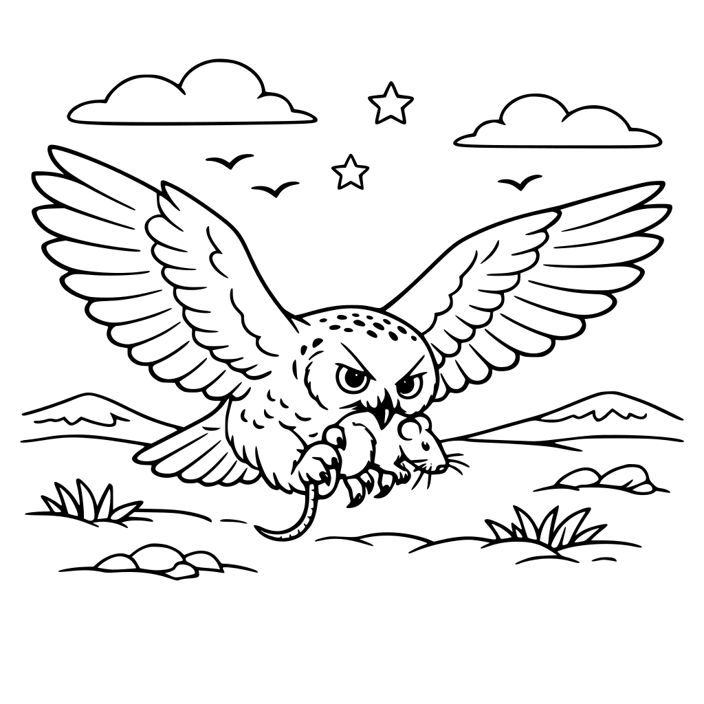 A snowy owl in the arctic tundra catching something to eat