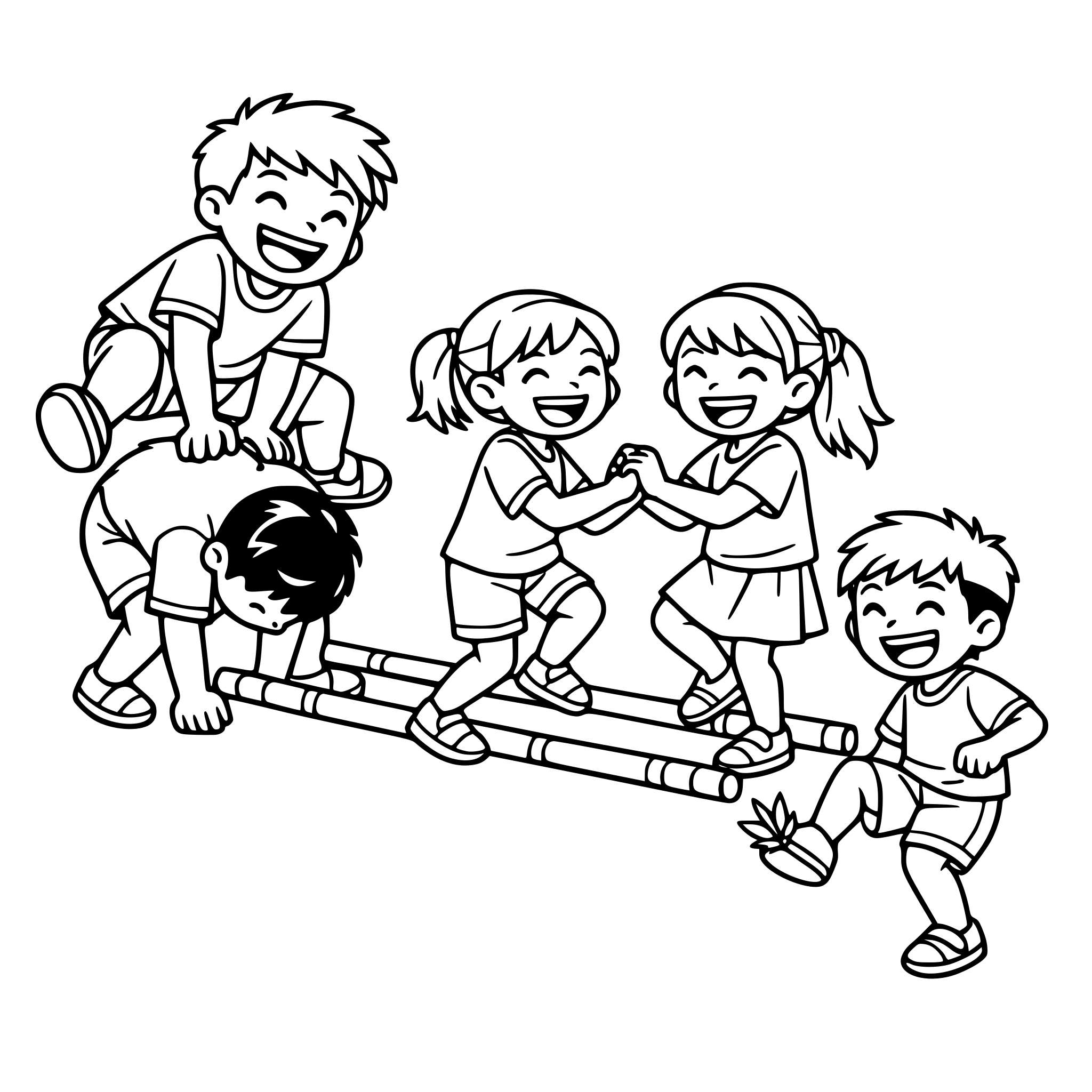 Filipino children playing traditional games outside, laughing and smiling, sunny day, tropical environment, joyful and energetic vibe