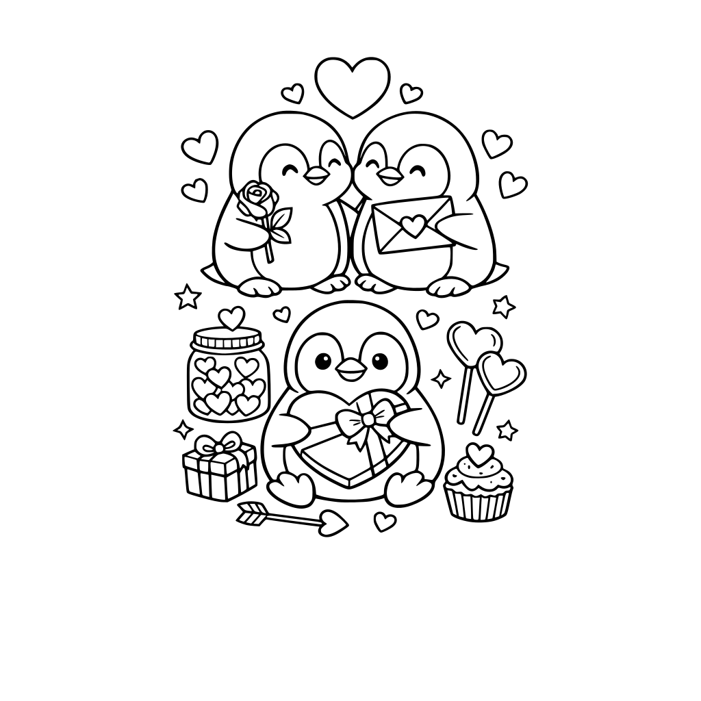 stw,orz kolorowankę pt. pingwinki na walentynki