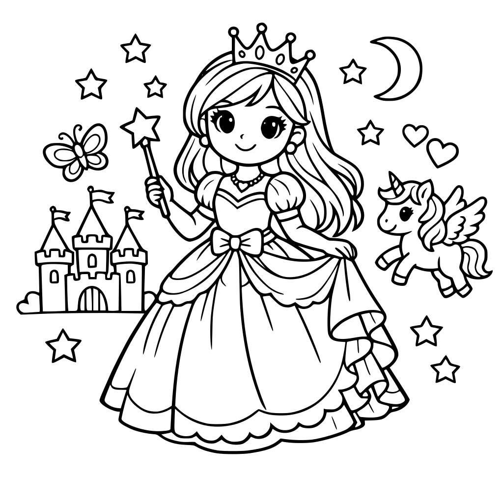 Génère moi un coloriage princesse