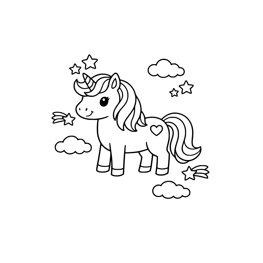 Créer moi une licorne à colorier pour des enfants de 6-8 ans