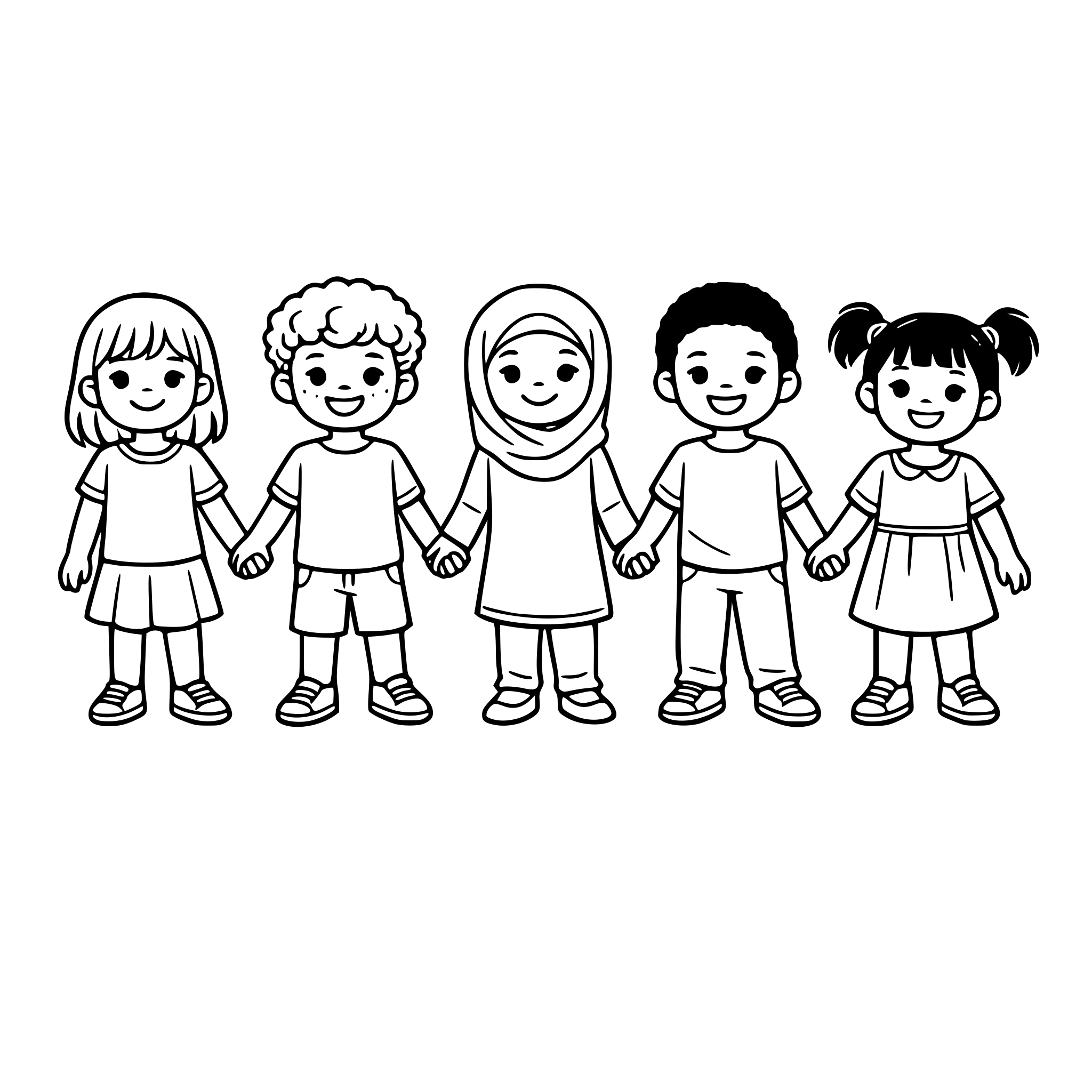 Diverse group of kids holding hands