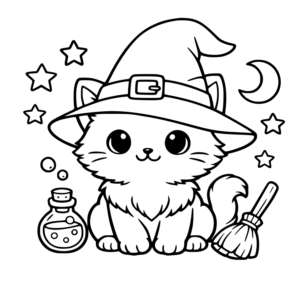 Một chú mèo dễ thương đội mũ phù thủy