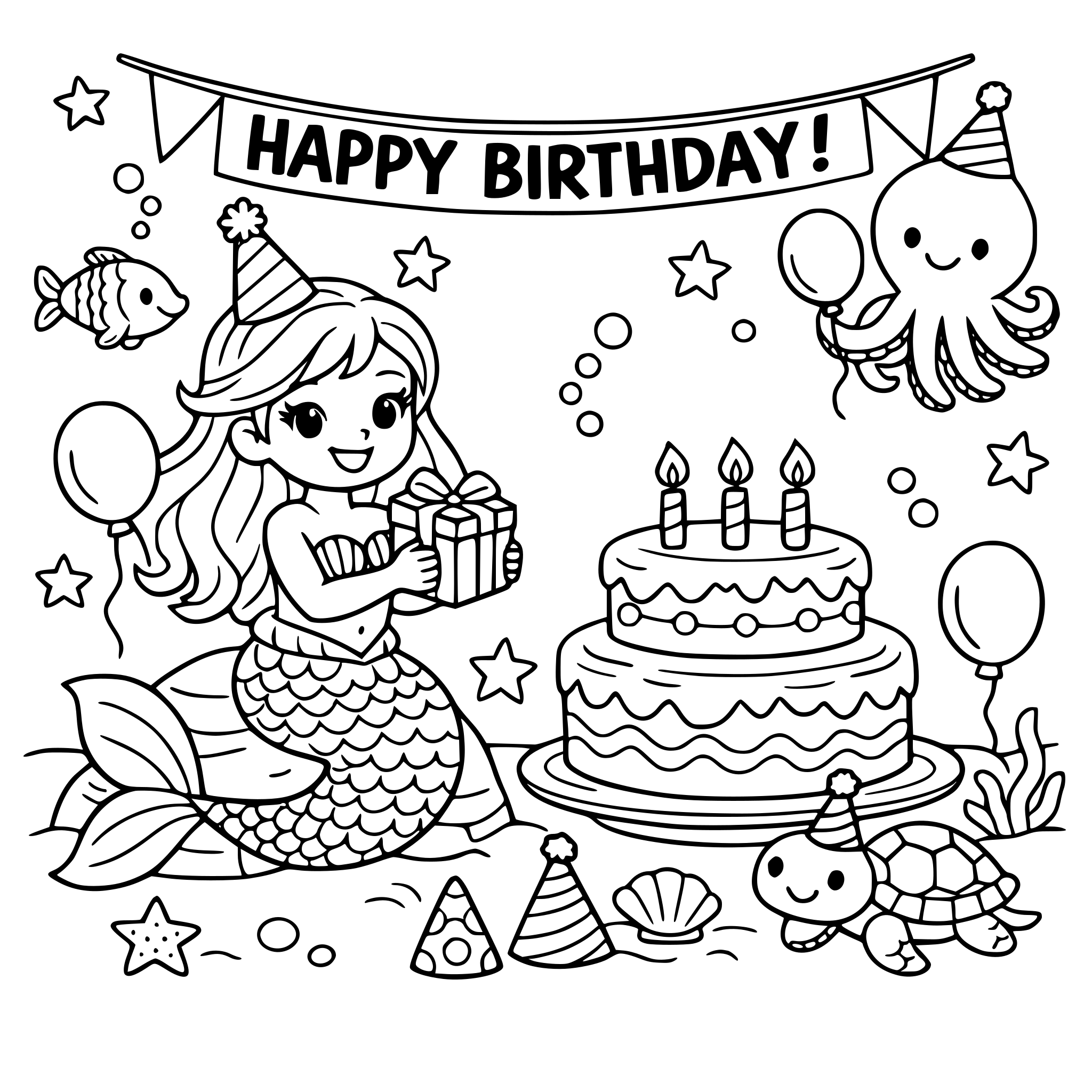 Underwater mermaid birthday scene