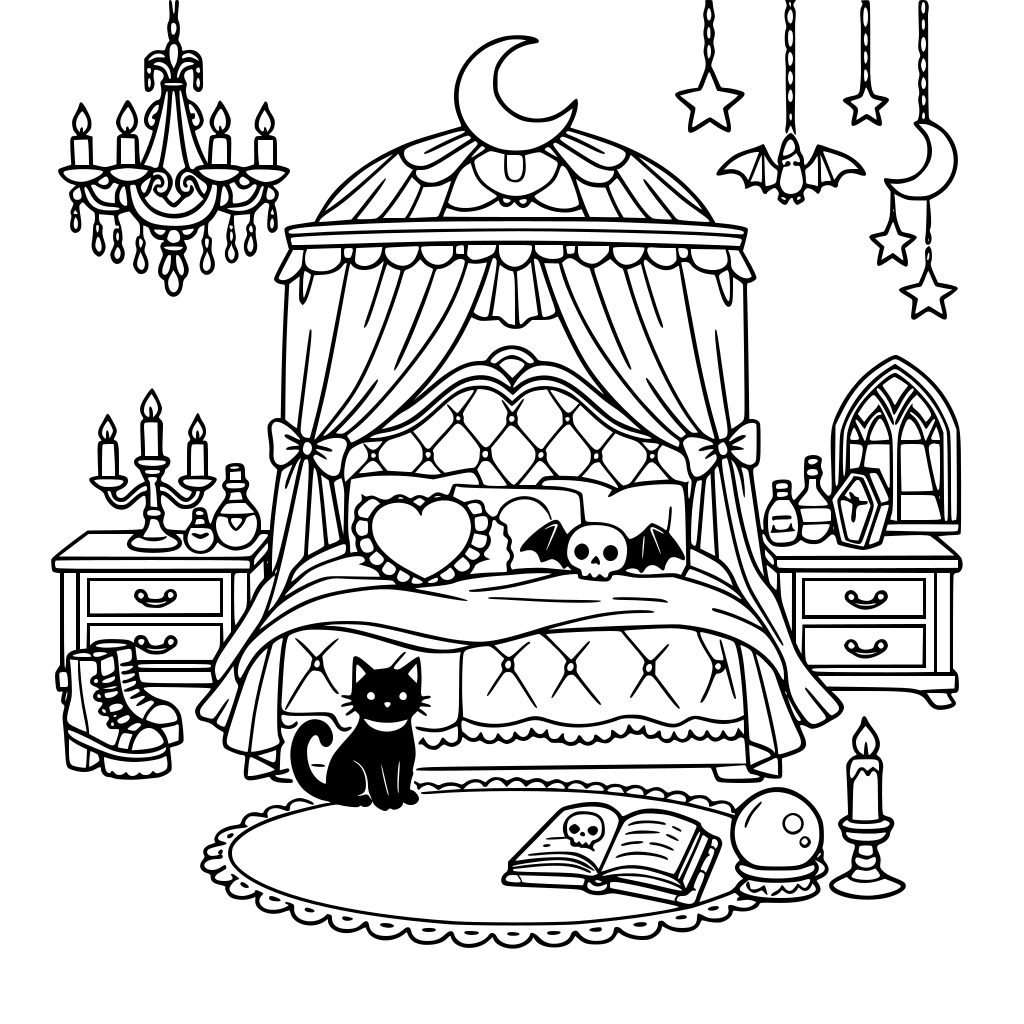 A goth themed aesthetic fantasy master bedroom for girls & women