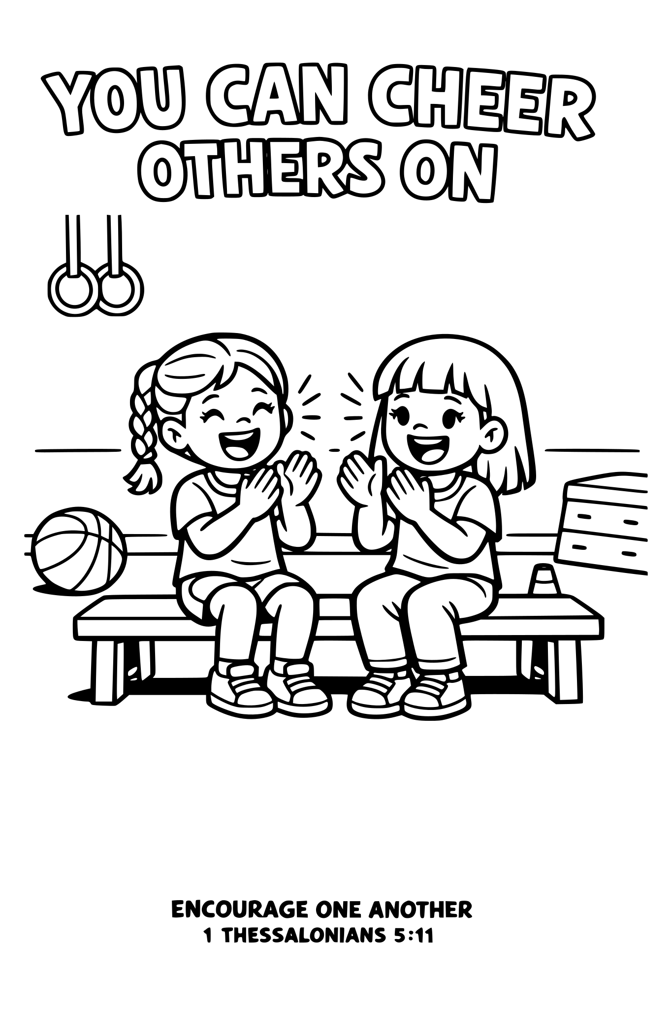 Black and white coloring page, simple kids line art, 2 child