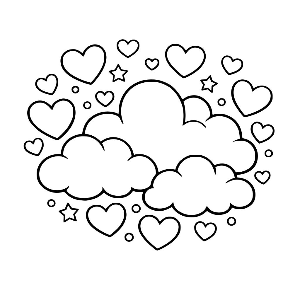 clouds surrounded by hearts