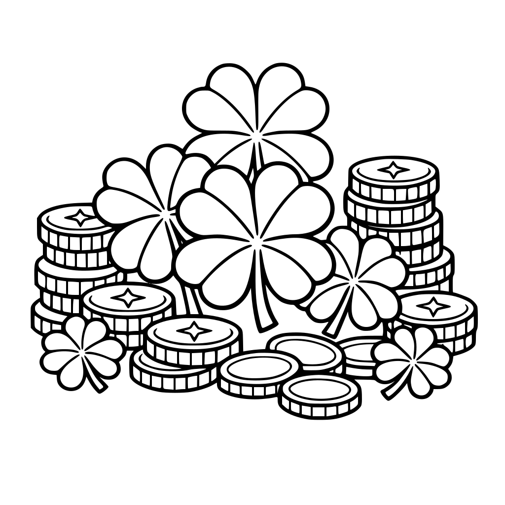 4 leaf clovers and gold coins