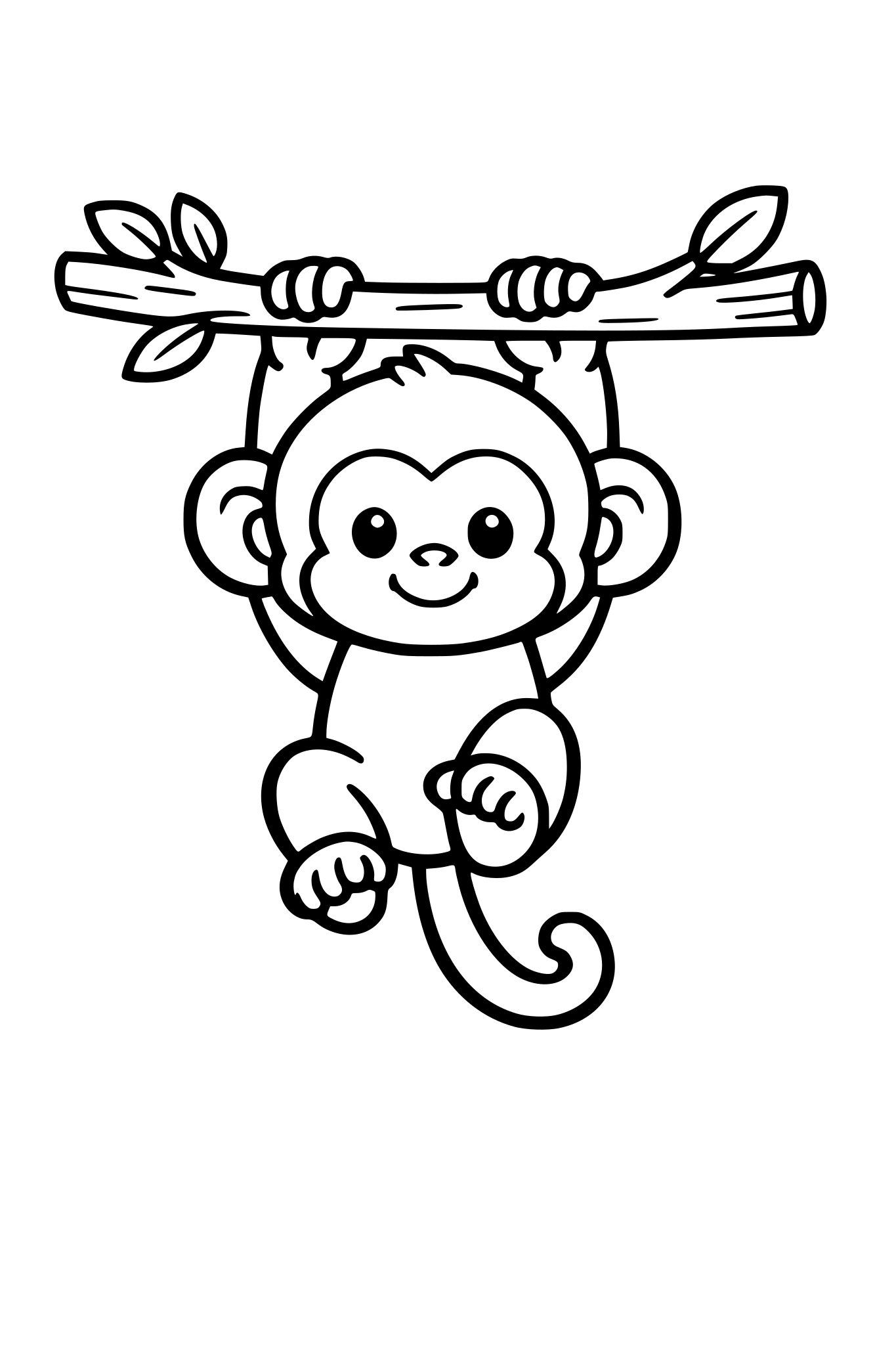 Baby monkey hanging from a tree branch, minimal detail