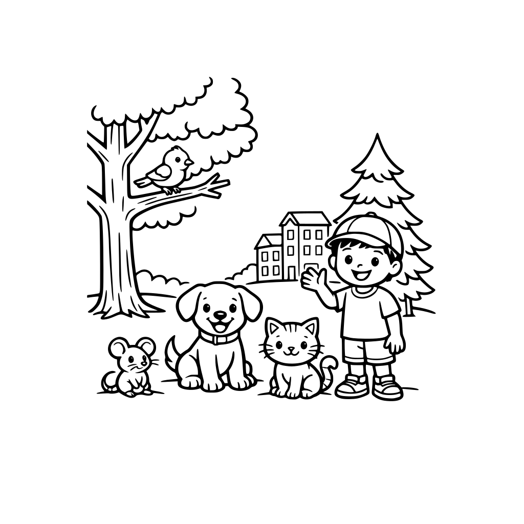 soricel, catel, pisica, pasare, padure, copac, brad, cladire, copil,