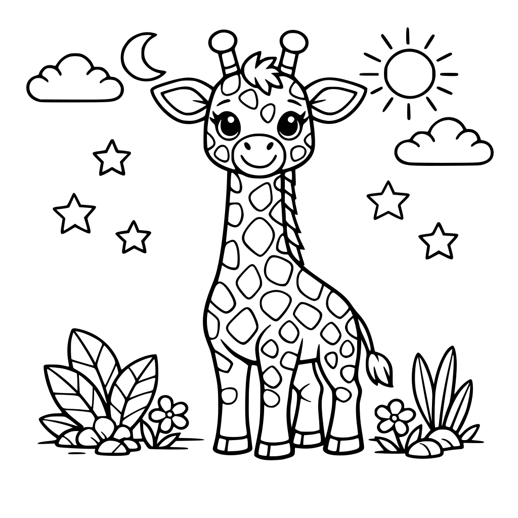 kleurplaat giraf, strak, modern