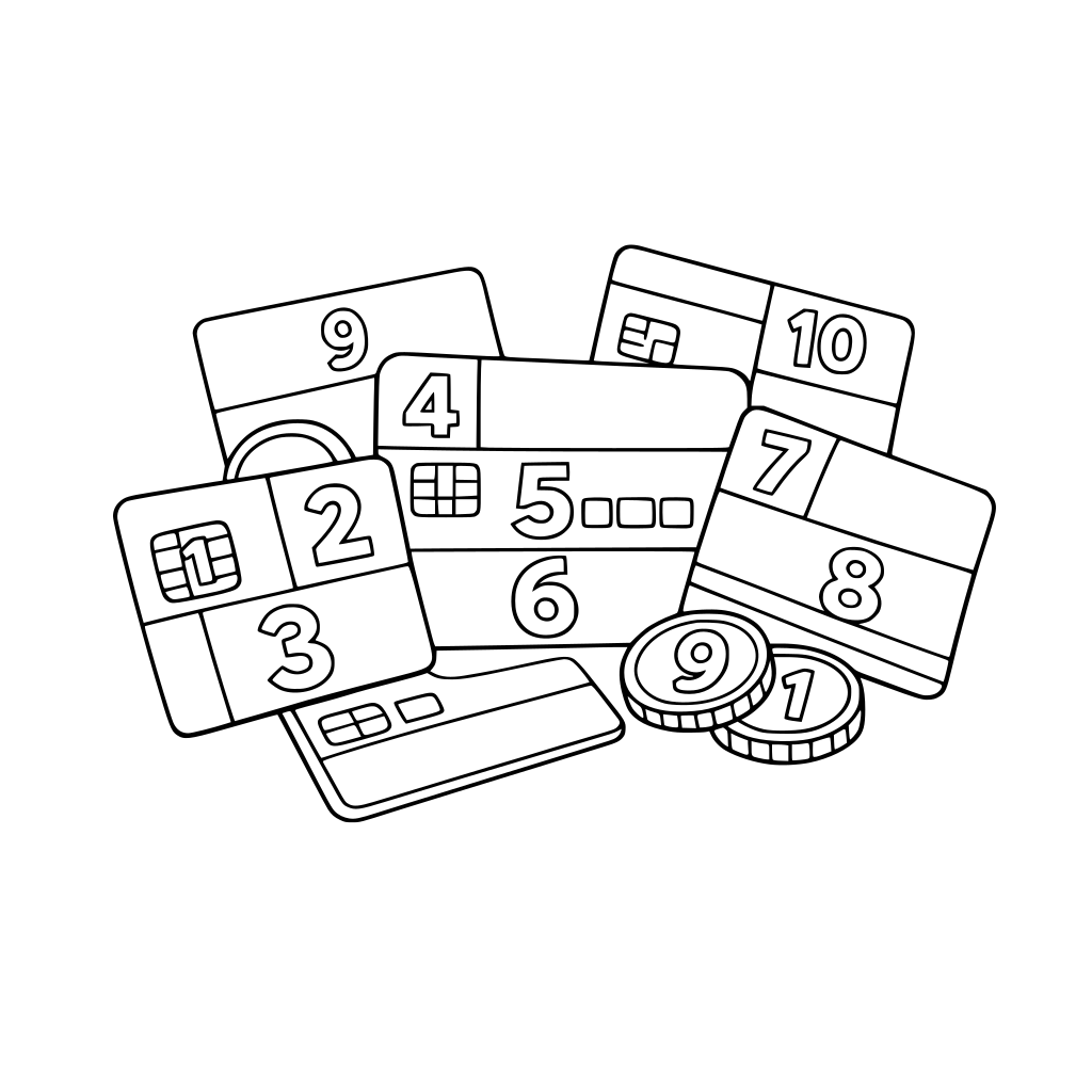 paint by number image with credit cards with 10 numbers