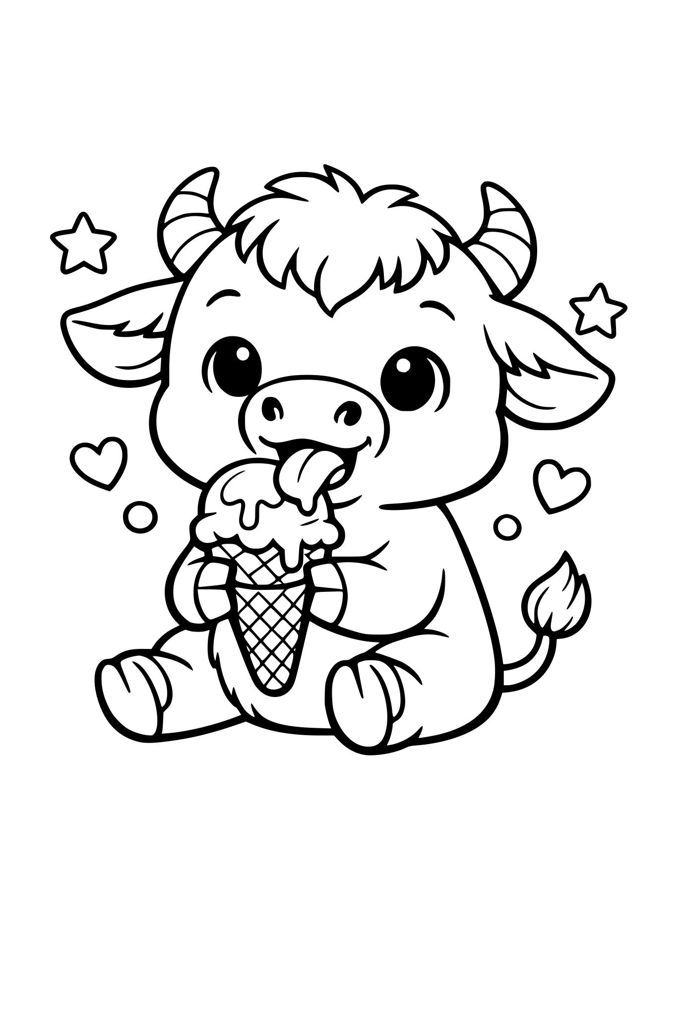 A baby buffalo eating ice cream