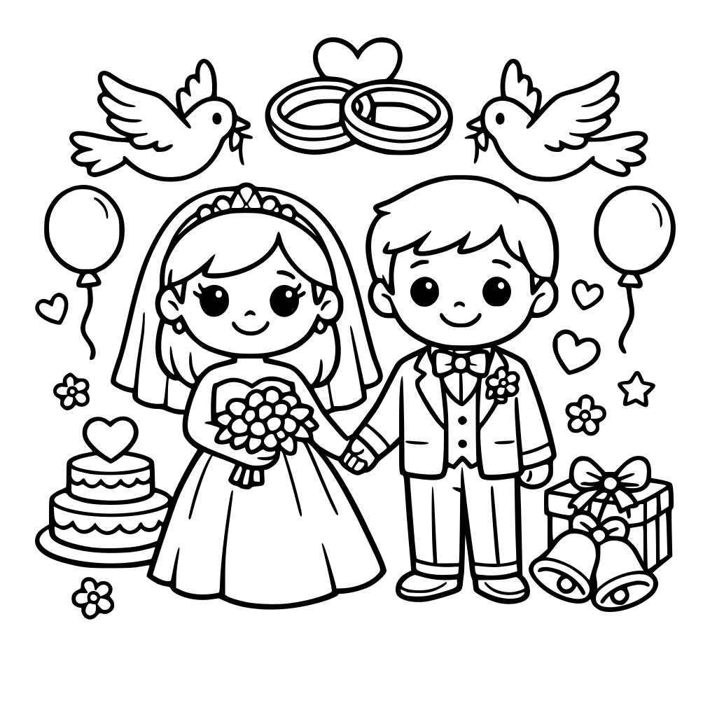 coloring book wedding theme for kids