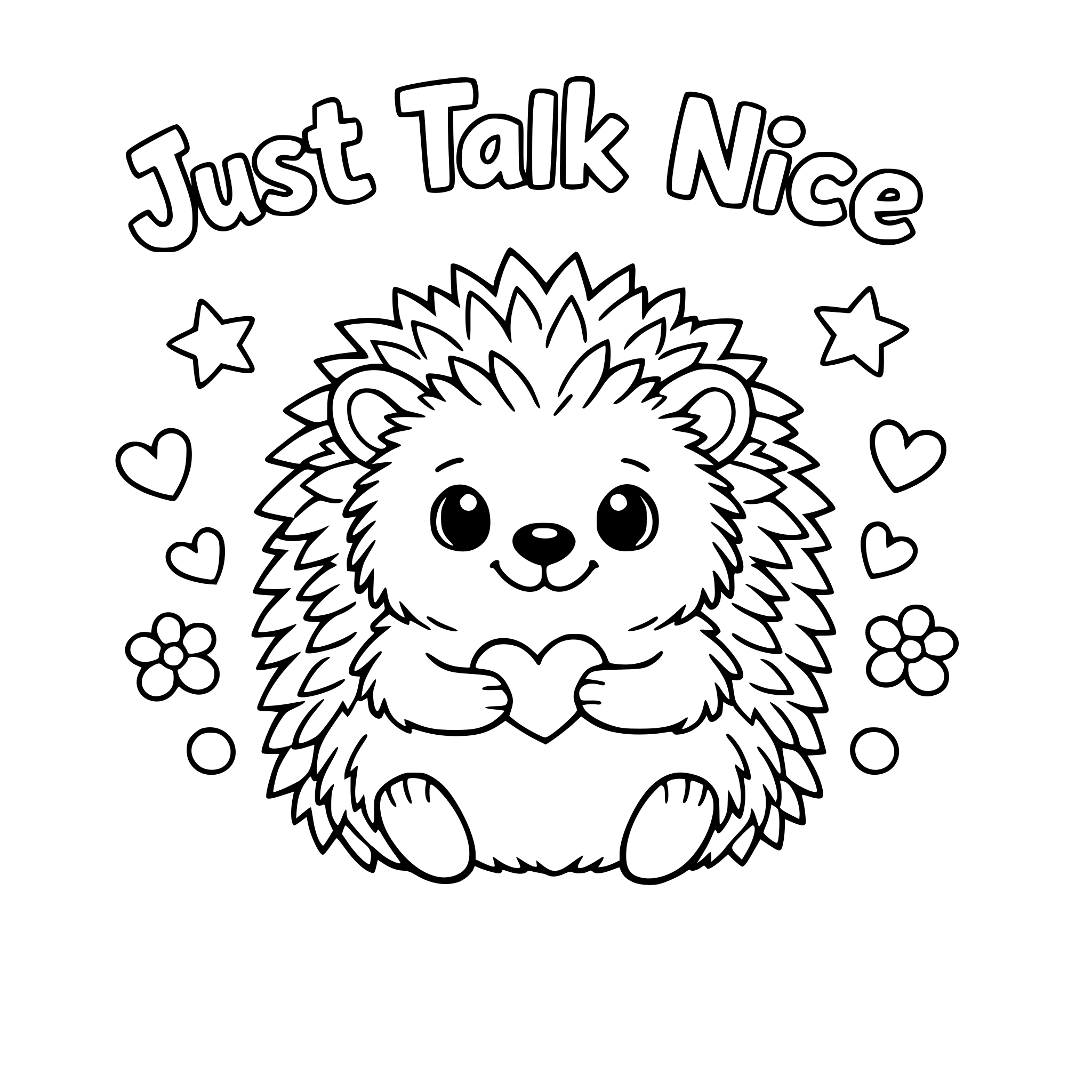 Just Talk Nice with a cute image of a hedgehog to color