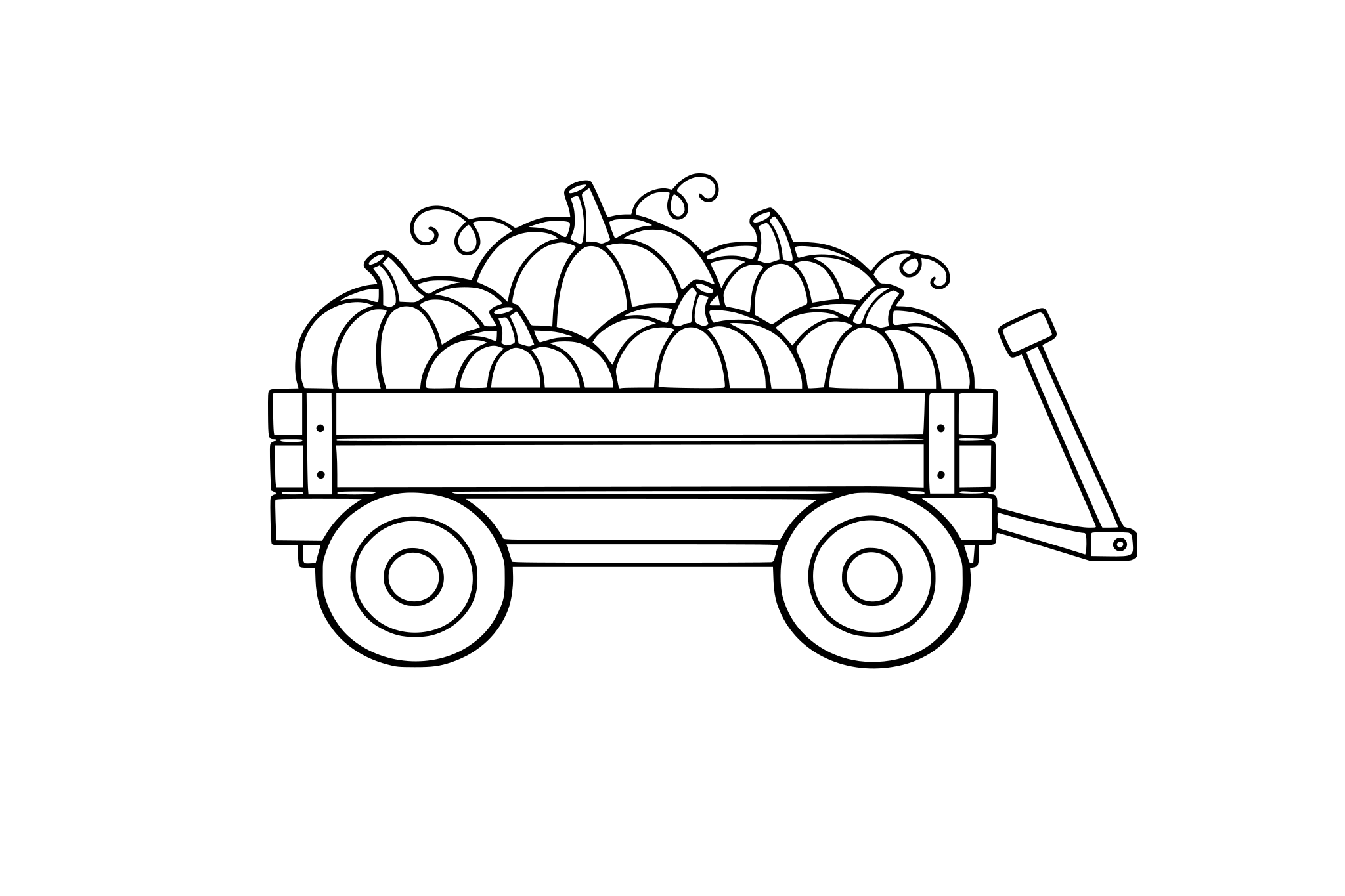 Wagon full of pumpkins, minimalistic line.