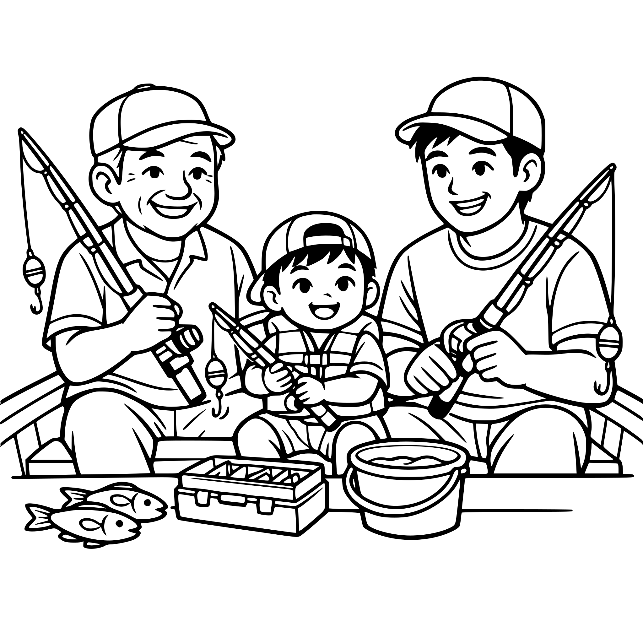 asian baby boy with dad and young grandpa fishing on a boat