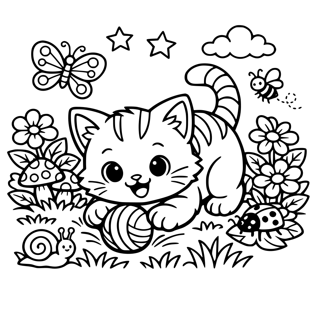 black and white image of a cute cat playing in garden