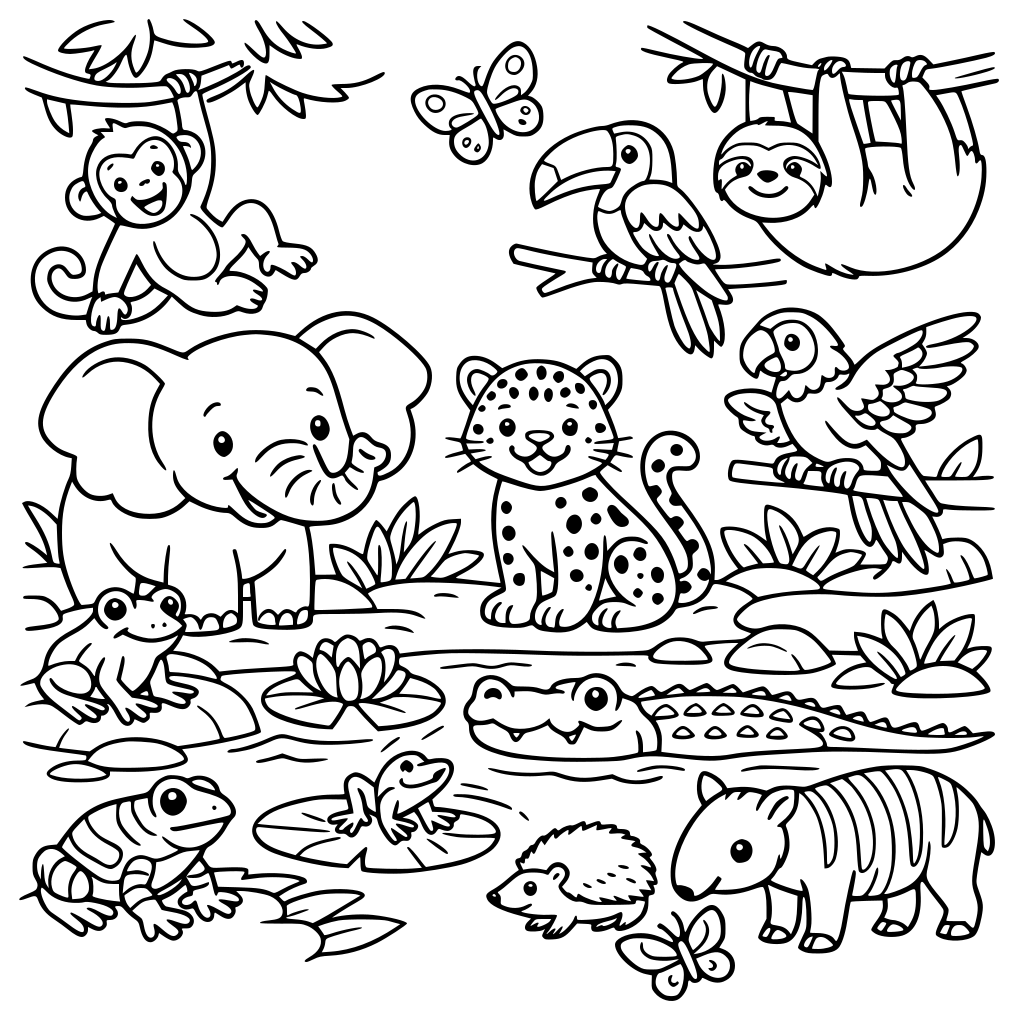 غابة مطيرة مليئة بالحيوانات