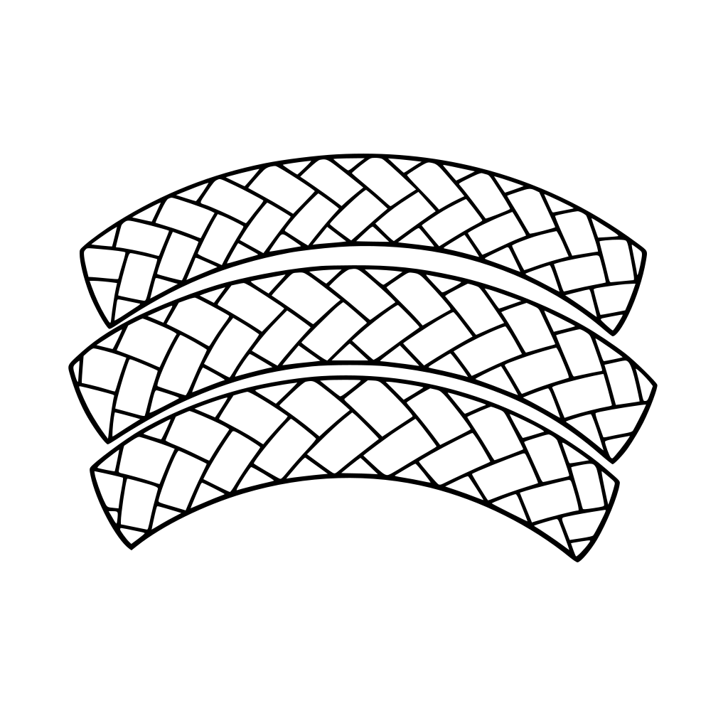 Three thick curved bands with woven pandanus mat texture (lalaga style). (Samoa/Tonga/Cook Islands weaving influence)