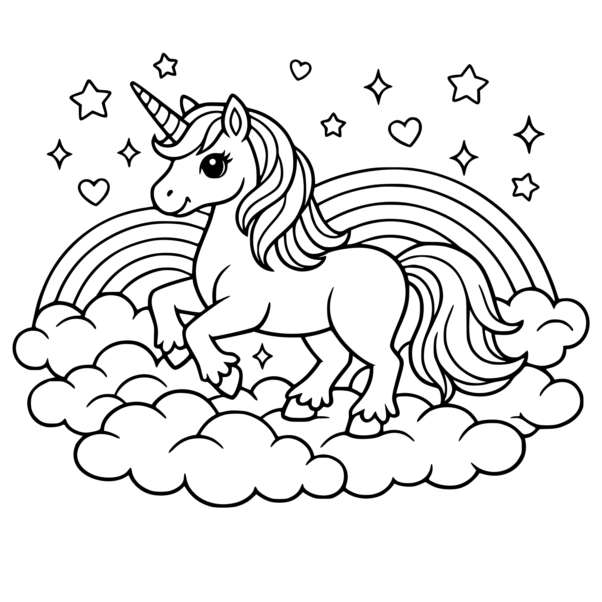 Unicorn in the clouds with rainbows