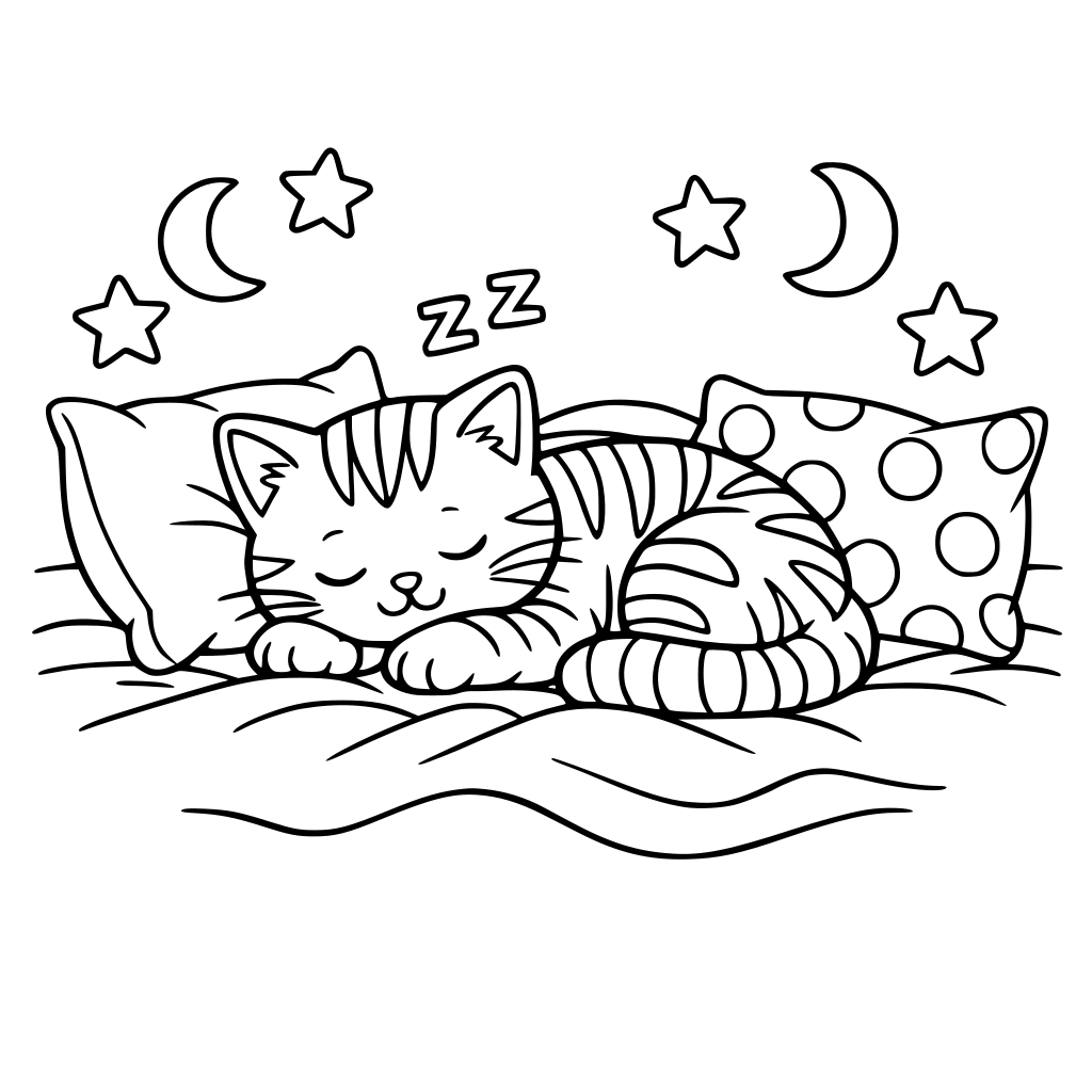 Tabby cat sleeping on a cozy bed