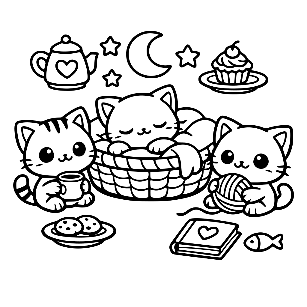 cozy scene, cute chibi kittens