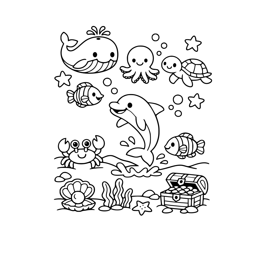 entorno acuático con animales marinos para niños de 3 años