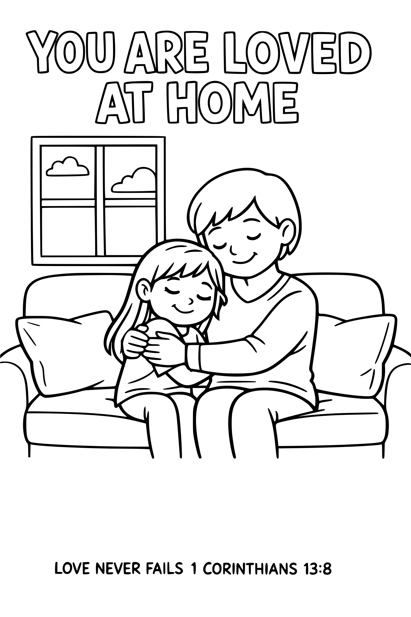 Black and white coloring page, simple kids line art, one chi