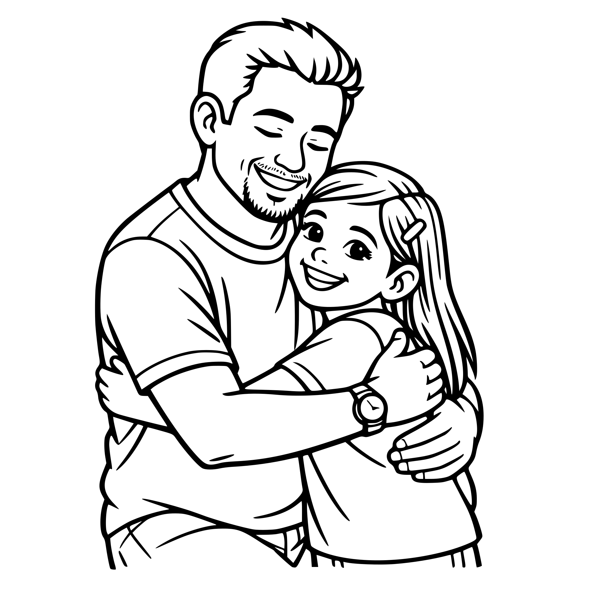 Create an image of a real dad dressed casually, hugging his 10 year old daughter. Both dad and the daughter are hispanic. White background, isolated.
