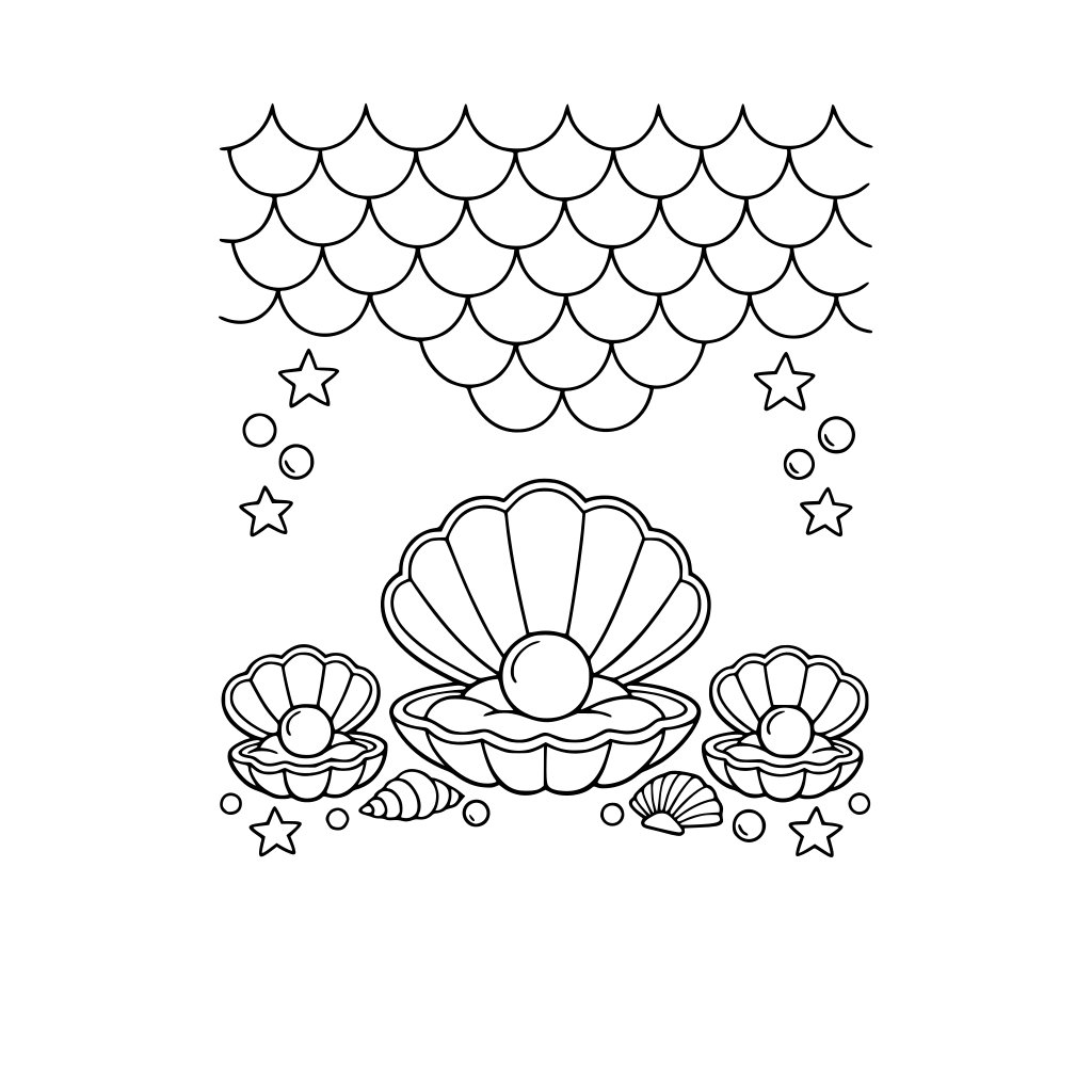 Mermaid scales and clam shells with pearls