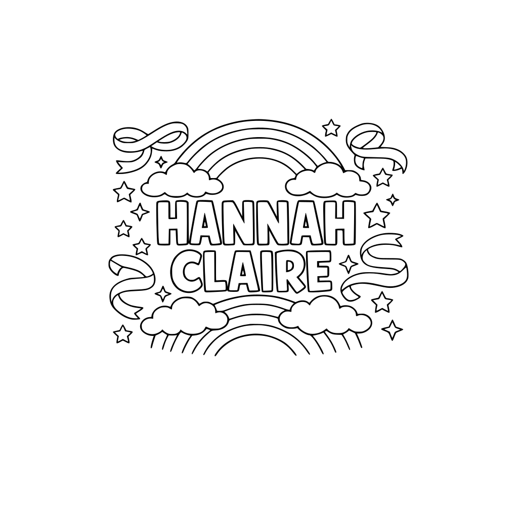A WORD "HANNAH CLAIRE" IN THE MIDDLE OF RAINBOWS AND RIBBONS