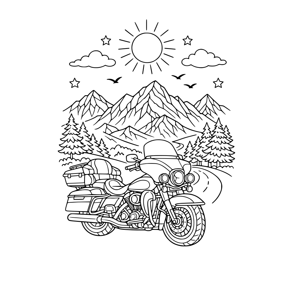 motorcycle with mountain scene