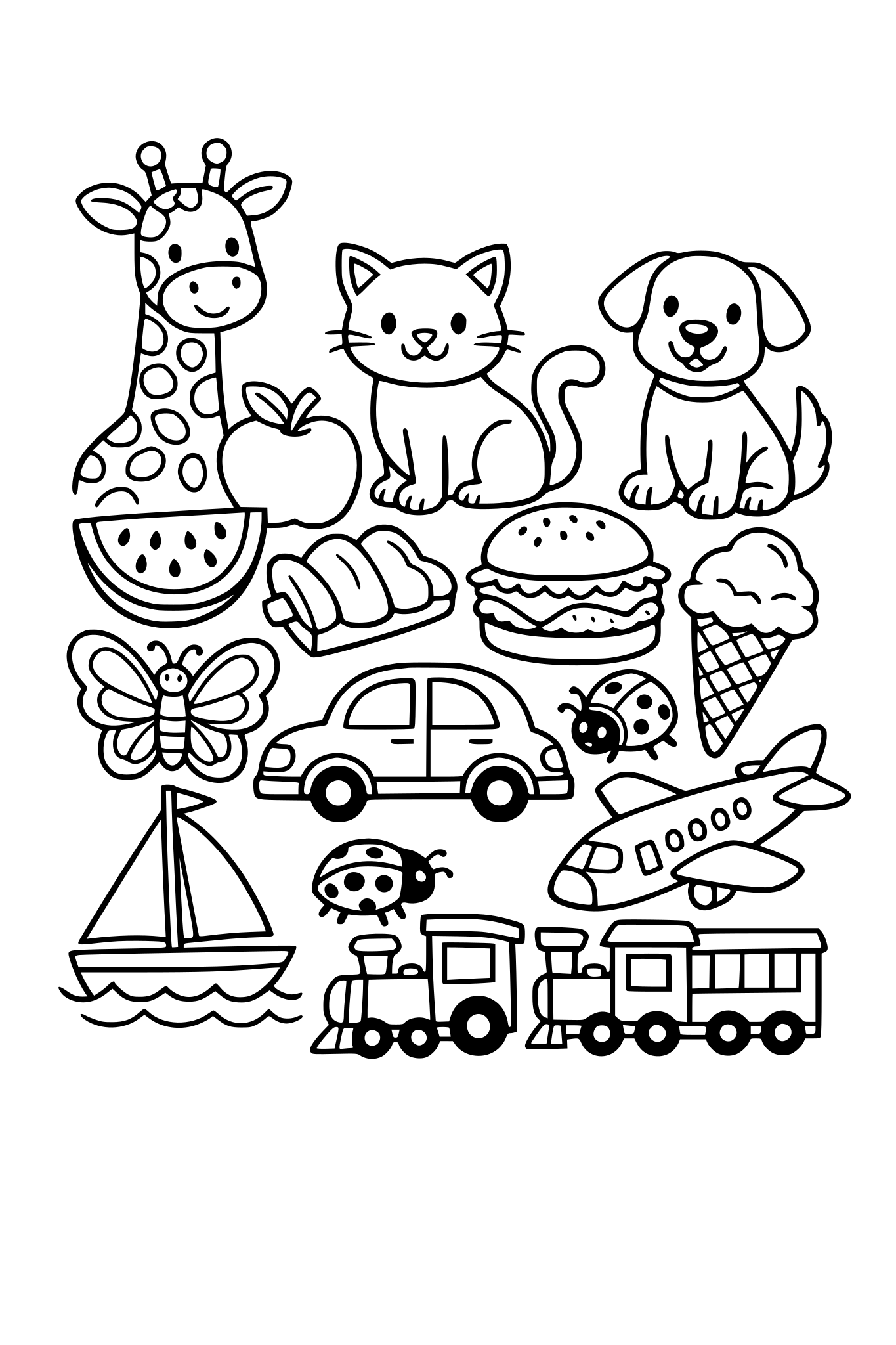 necesito imagenes de animales, de alimentos, de insectos, de medios de transporte, variados y que sea una sola imagen a la vez