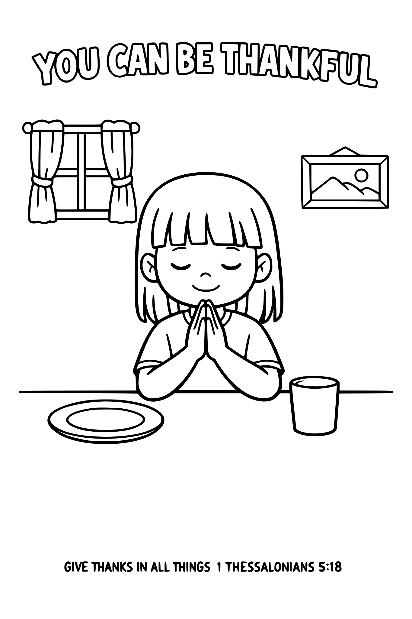 Black and white coloring page, simple kids line art, one chi
