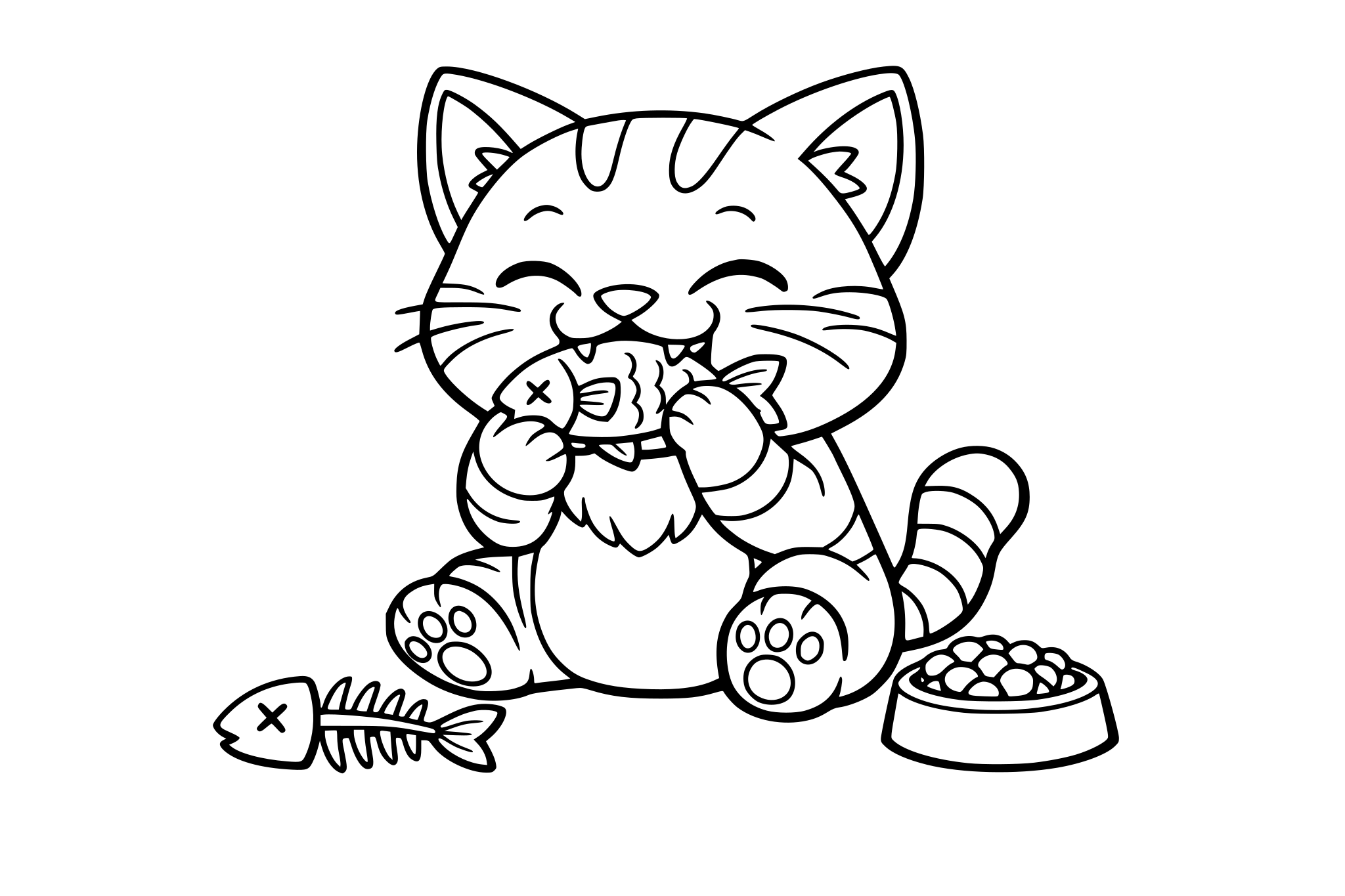 un gato comiendo un pescadito, el gato color anaranjoso con la panzcita blanca