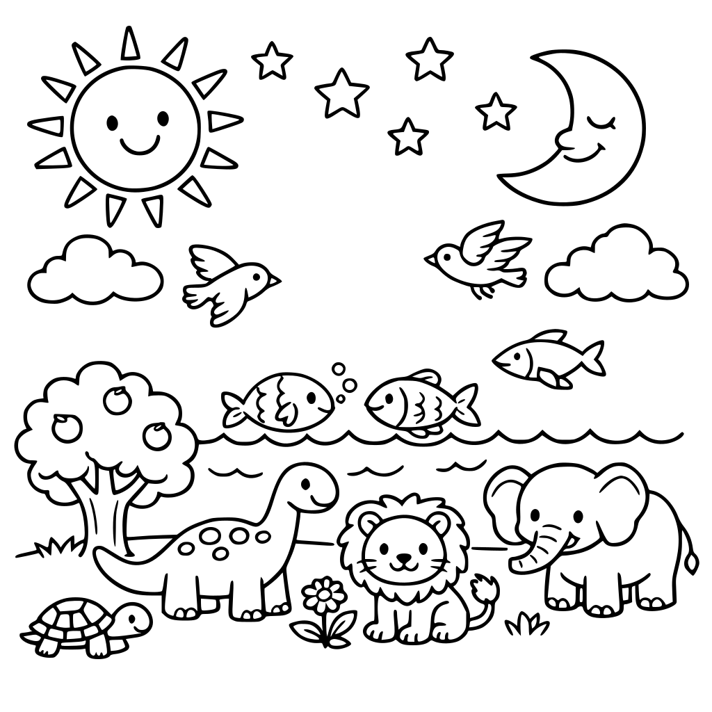 a scene in Genesis 1 that a child can color