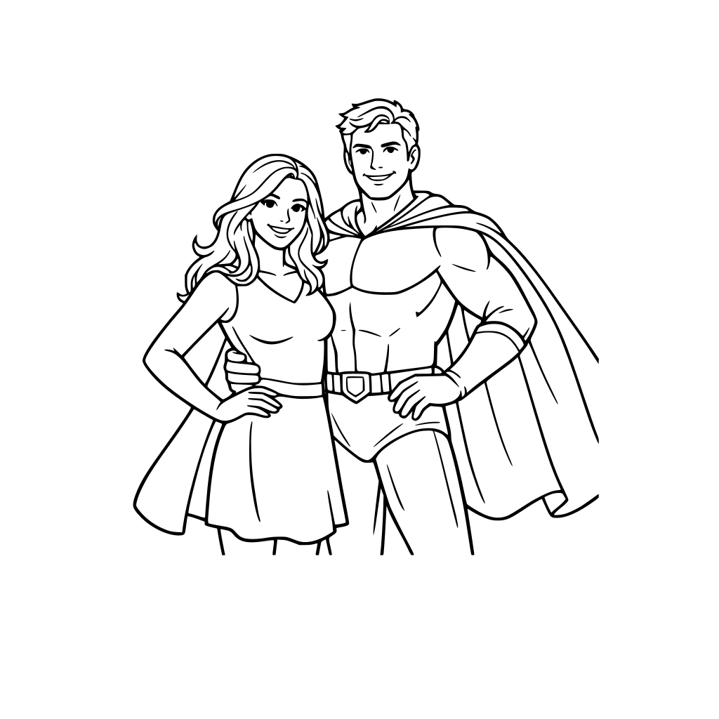 a woman and a man in a cape